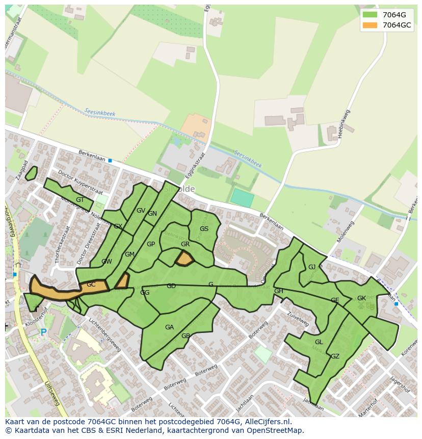 Afbeelding van het postcodegebied 7064 GC op de kaart.