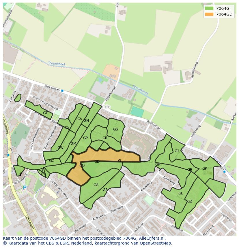 Afbeelding van het postcodegebied 7064 GD op de kaart.