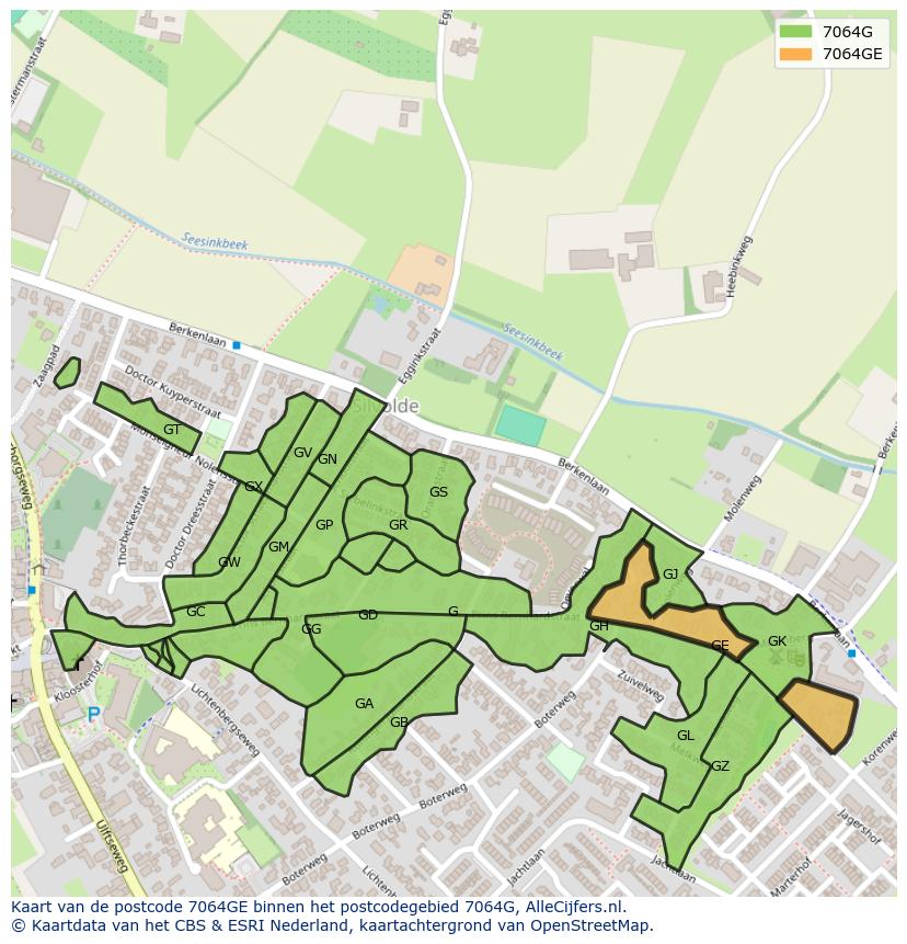 Afbeelding van het postcodegebied 7064 GE op de kaart.