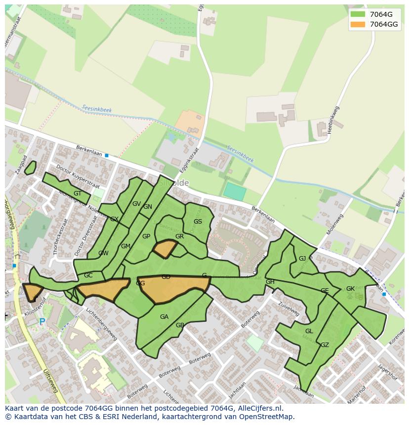 Afbeelding van het postcodegebied 7064 GG op de kaart.