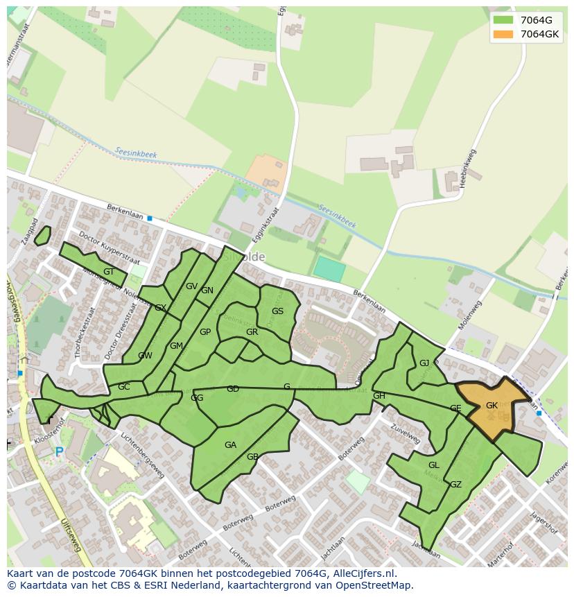 Afbeelding van het postcodegebied 7064 GK op de kaart.