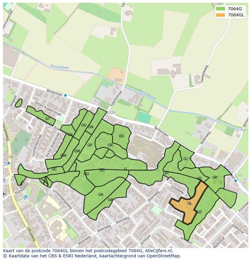 Afbeelding van het postcodegebied 7064 GL op de kaart.