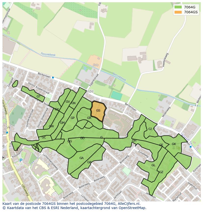 Afbeelding van het postcodegebied 7064 GS op de kaart.