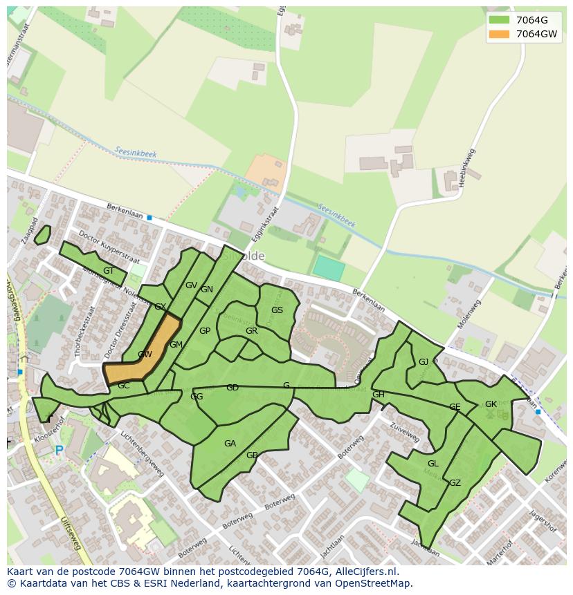 Afbeelding van het postcodegebied 7064 GW op de kaart.