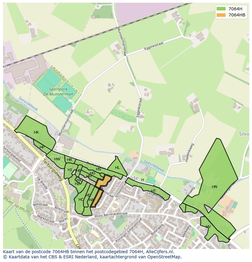 Afbeelding van het postcodegebied 7064 HB op de kaart.