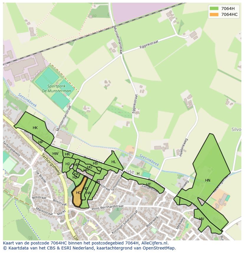 Afbeelding van het postcodegebied 7064 HC op de kaart.