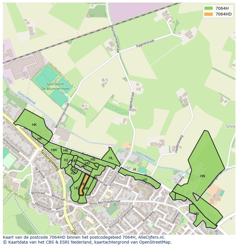 Afbeelding van het postcodegebied 7064 HD op de kaart.