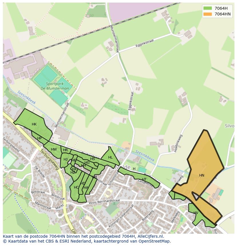 Afbeelding van het postcodegebied 7064 HN op de kaart.