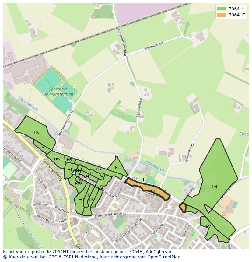 Afbeelding van het postcodegebied 7064 HT op de kaart.