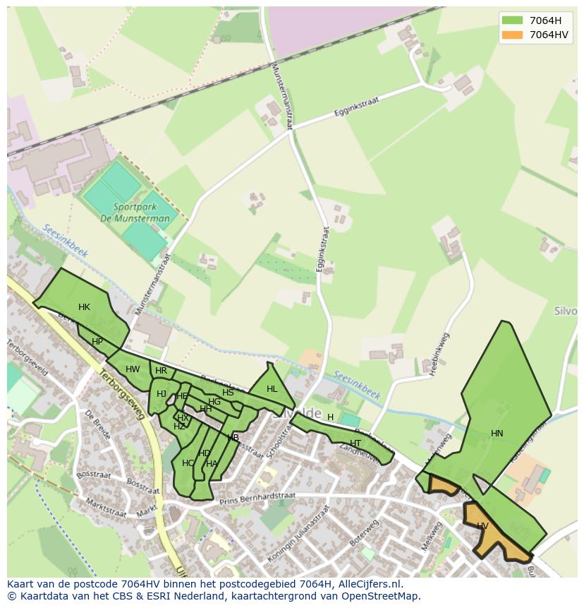 Afbeelding van het postcodegebied 7064 HV op de kaart.