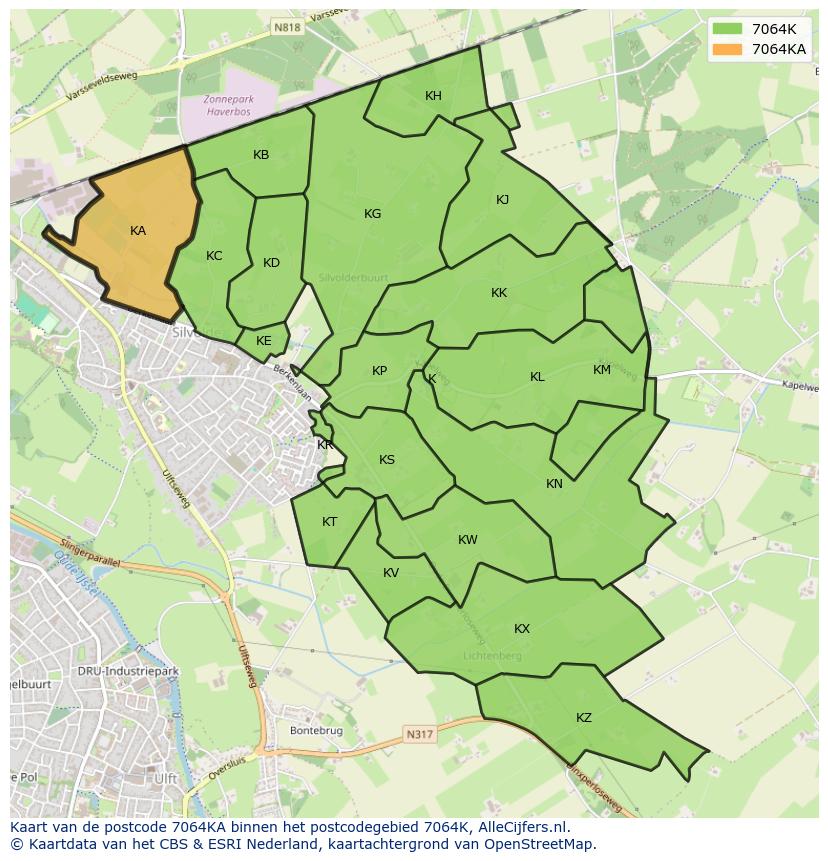 Afbeelding van het postcodegebied 7064 KA op de kaart.