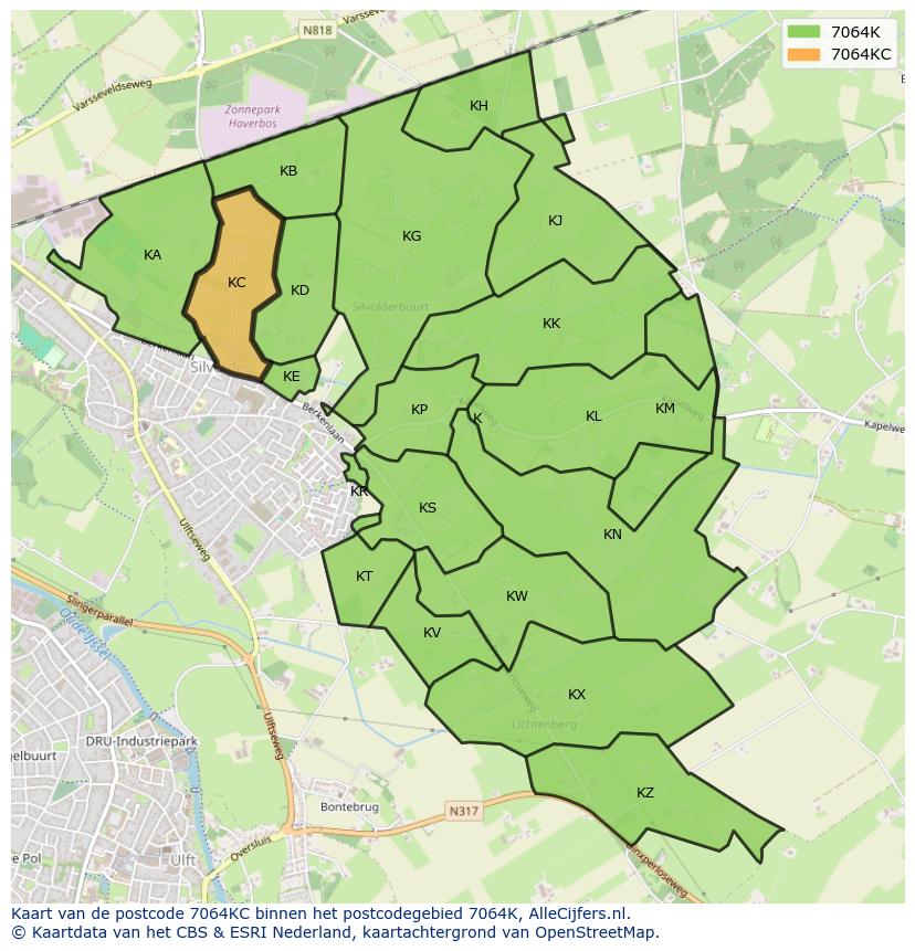Afbeelding van het postcodegebied 7064 KC op de kaart.