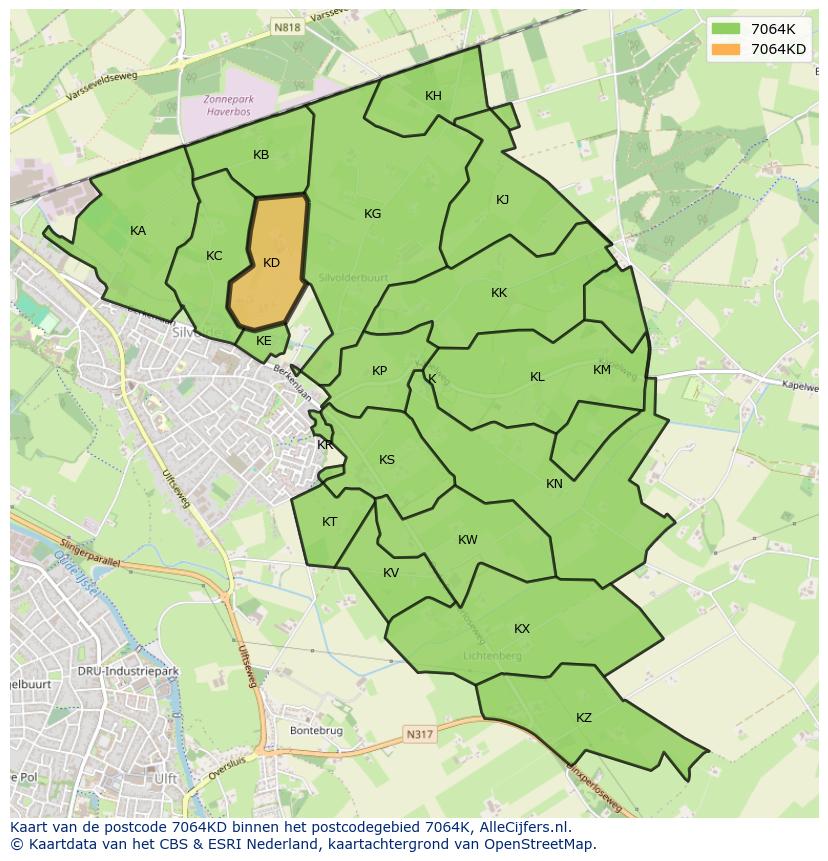 Afbeelding van het postcodegebied 7064 KD op de kaart.