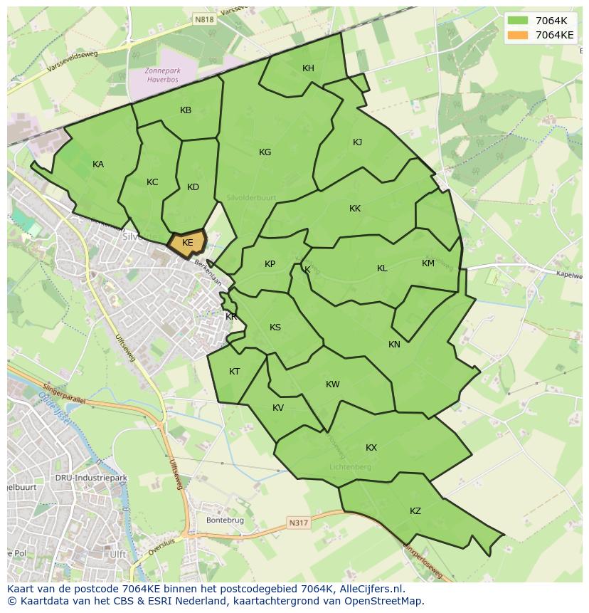 Afbeelding van het postcodegebied 7064 KE op de kaart.