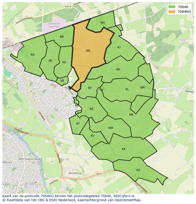 Afbeelding van het postcodegebied 7064 KG op de kaart.