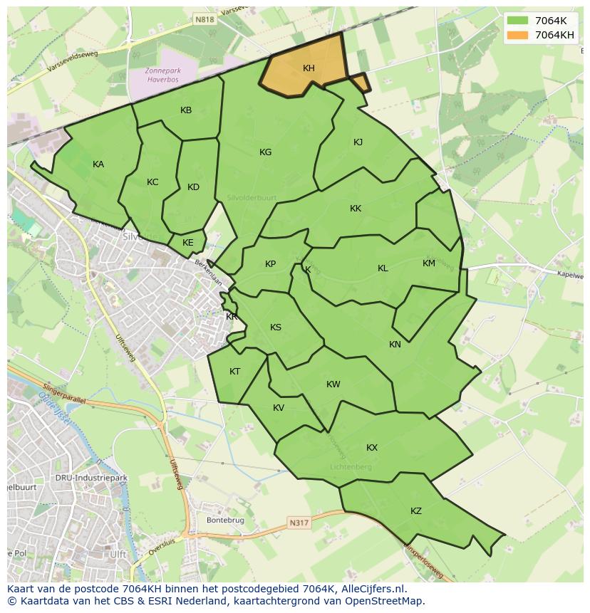 Afbeelding van het postcodegebied 7064 KH op de kaart.
