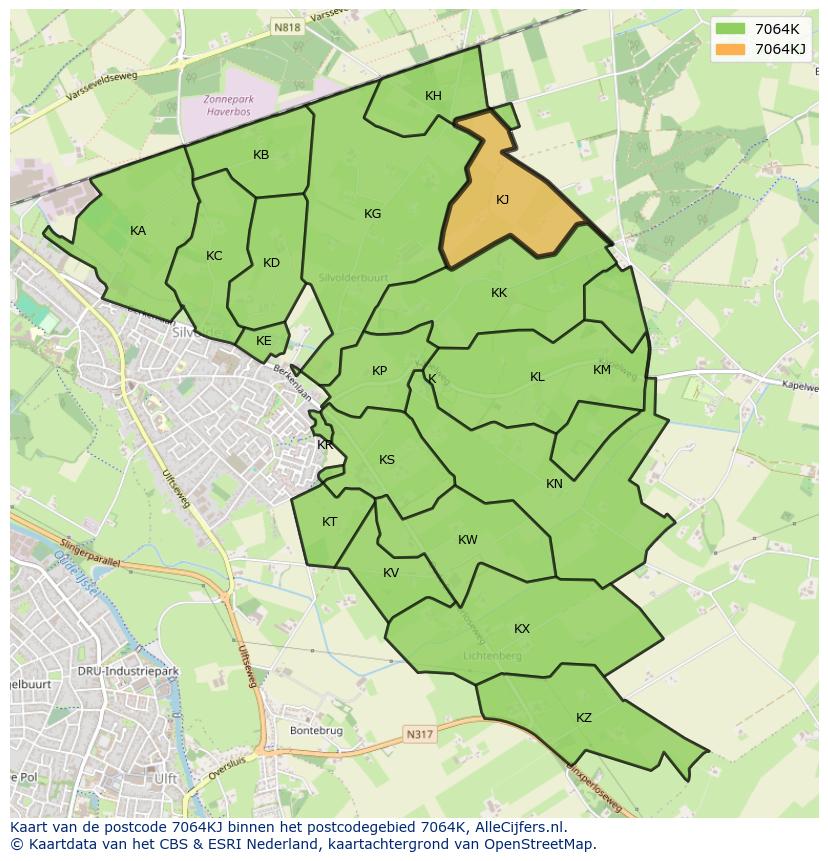 Afbeelding van het postcodegebied 7064 KJ op de kaart.