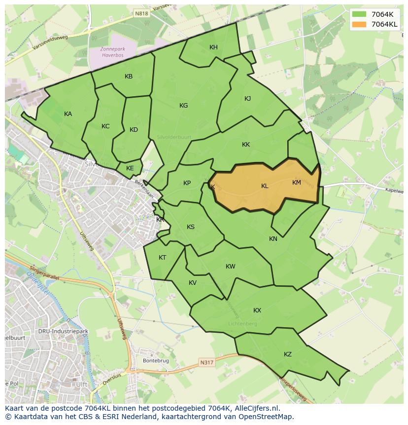 Afbeelding van het postcodegebied 7064 KL op de kaart.