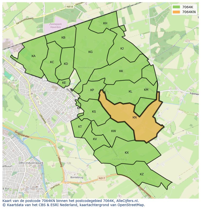 Afbeelding van het postcodegebied 7064 KN op de kaart.