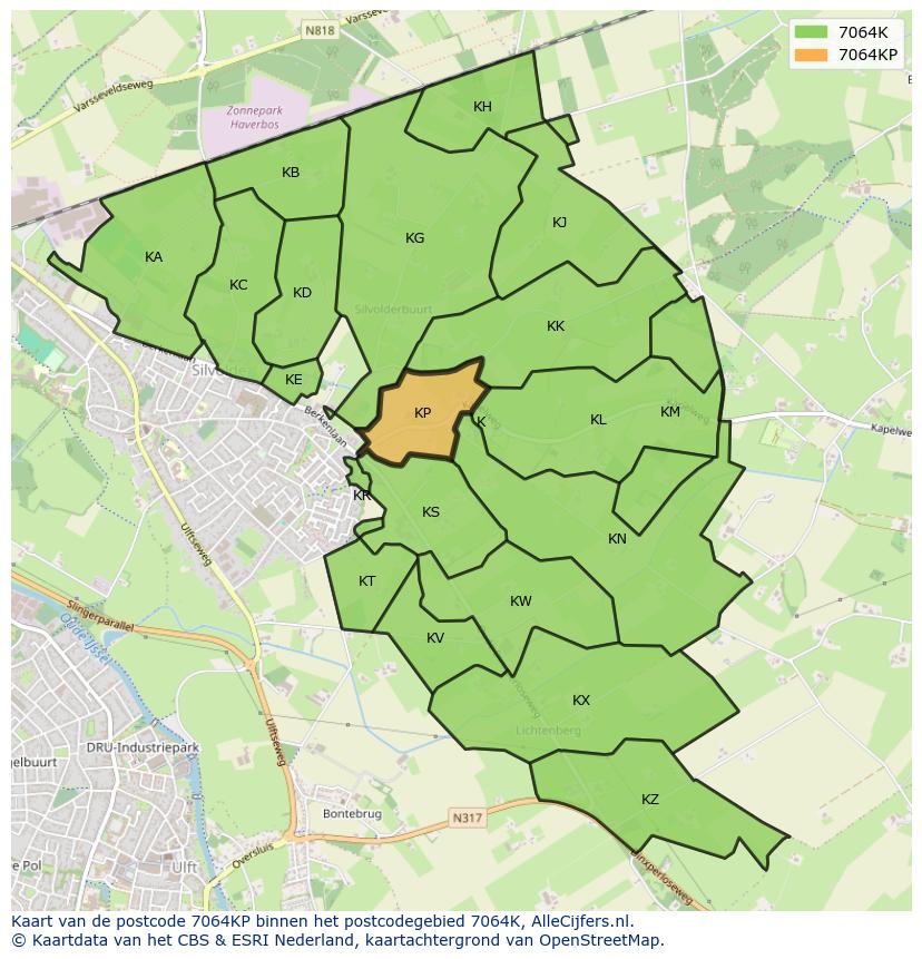 Afbeelding van het postcodegebied 7064 KP op de kaart.