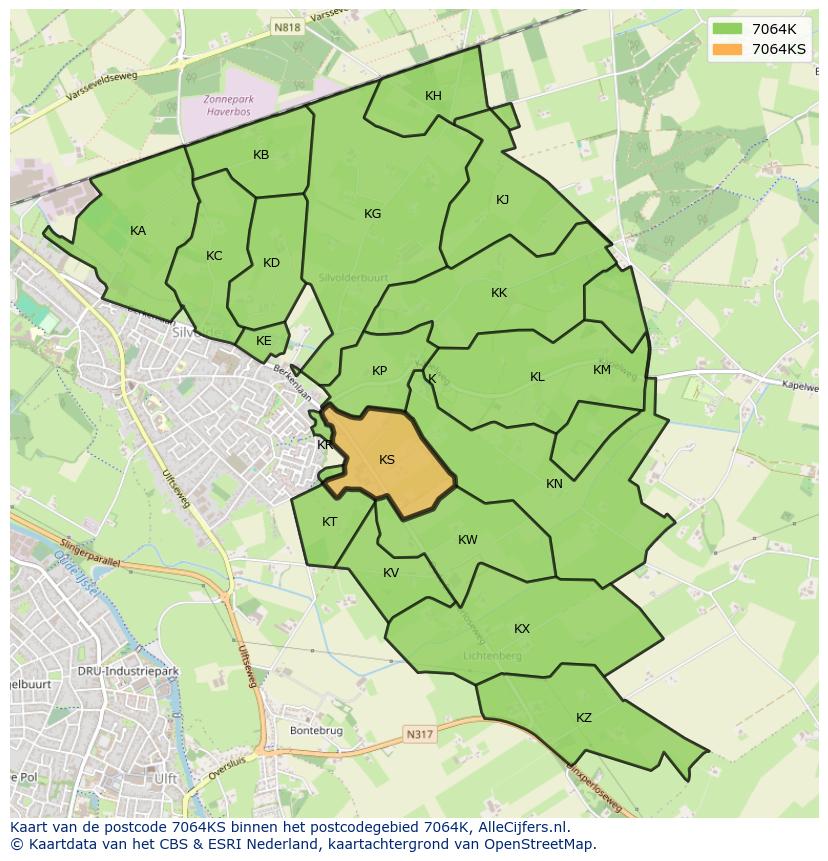Afbeelding van het postcodegebied 7064 KS op de kaart.