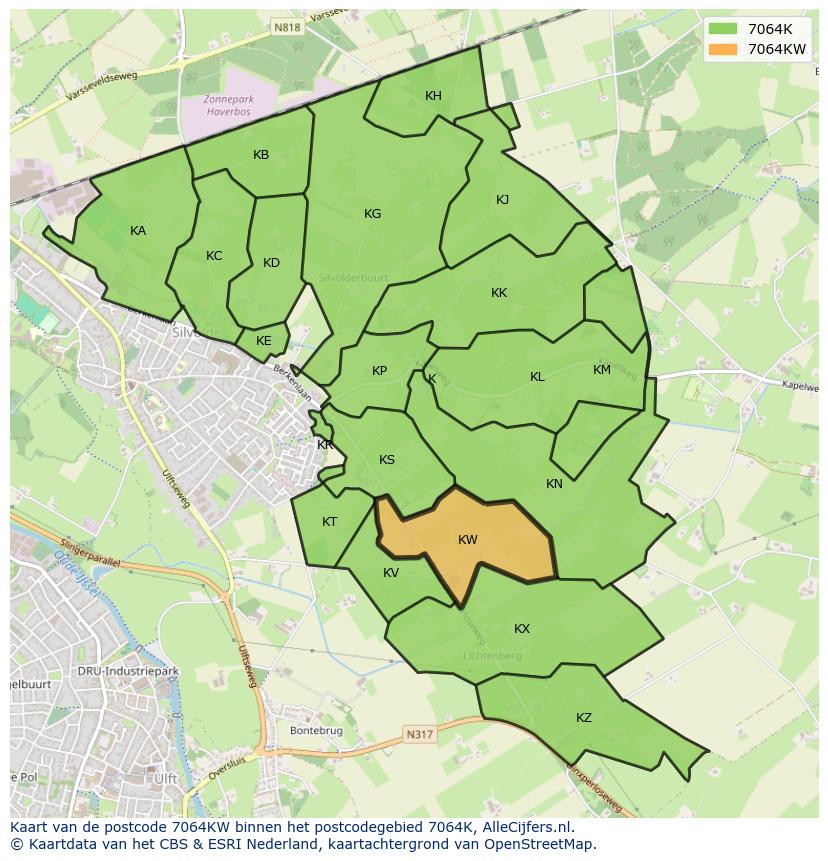 Afbeelding van het postcodegebied 7064 KW op de kaart.