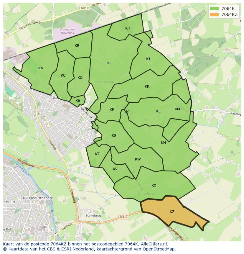 Afbeelding van het postcodegebied 7064 KZ op de kaart.