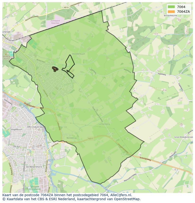 Afbeelding van het postcodegebied 7064 ZA op de kaart.