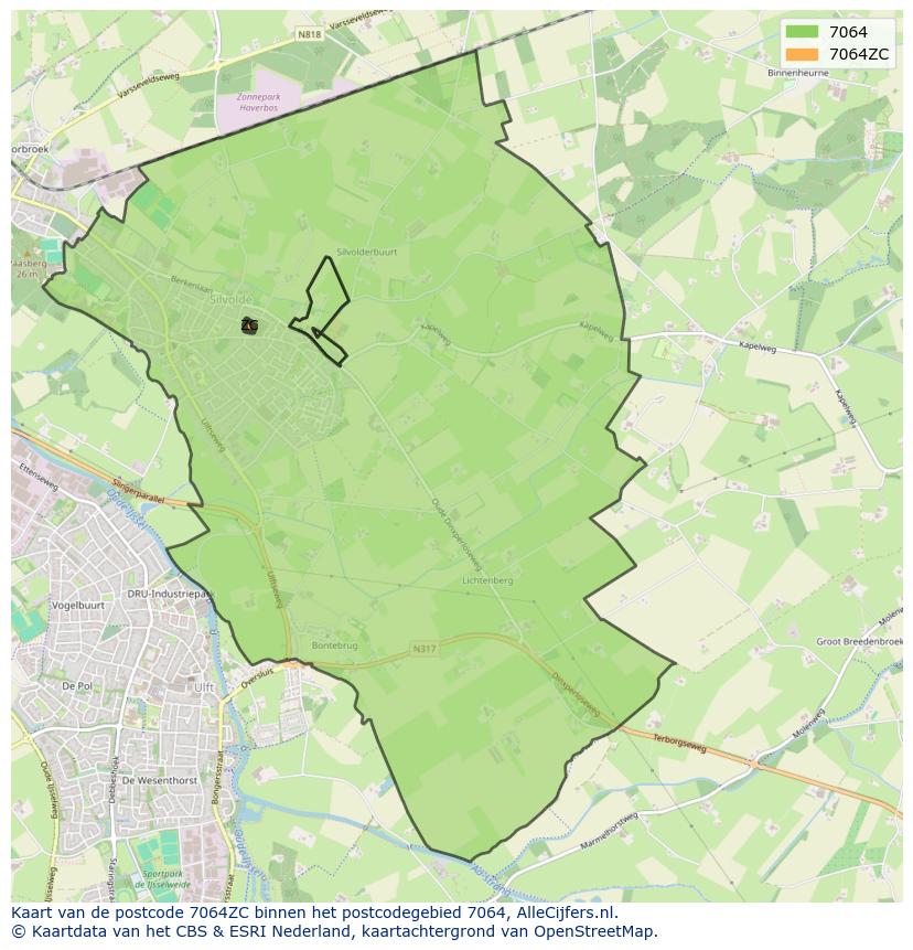 Afbeelding van het postcodegebied 7064 ZC op de kaart.