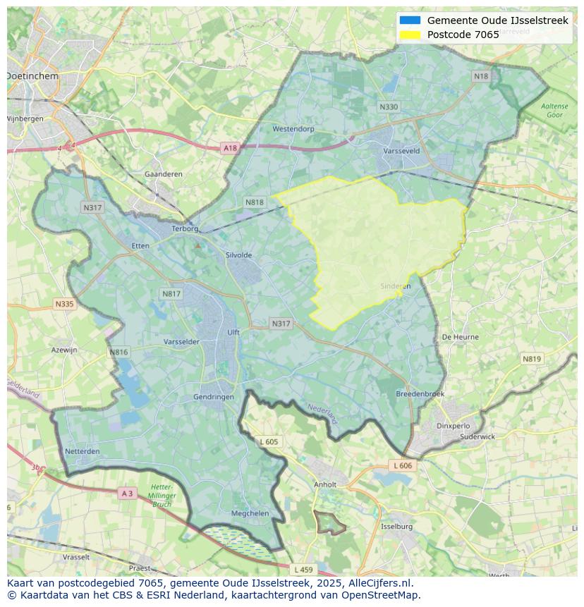 Afbeelding van het postcodegebied 7065 op de kaart.