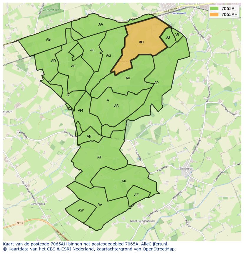 Afbeelding van het postcodegebied 7065 AH op de kaart.