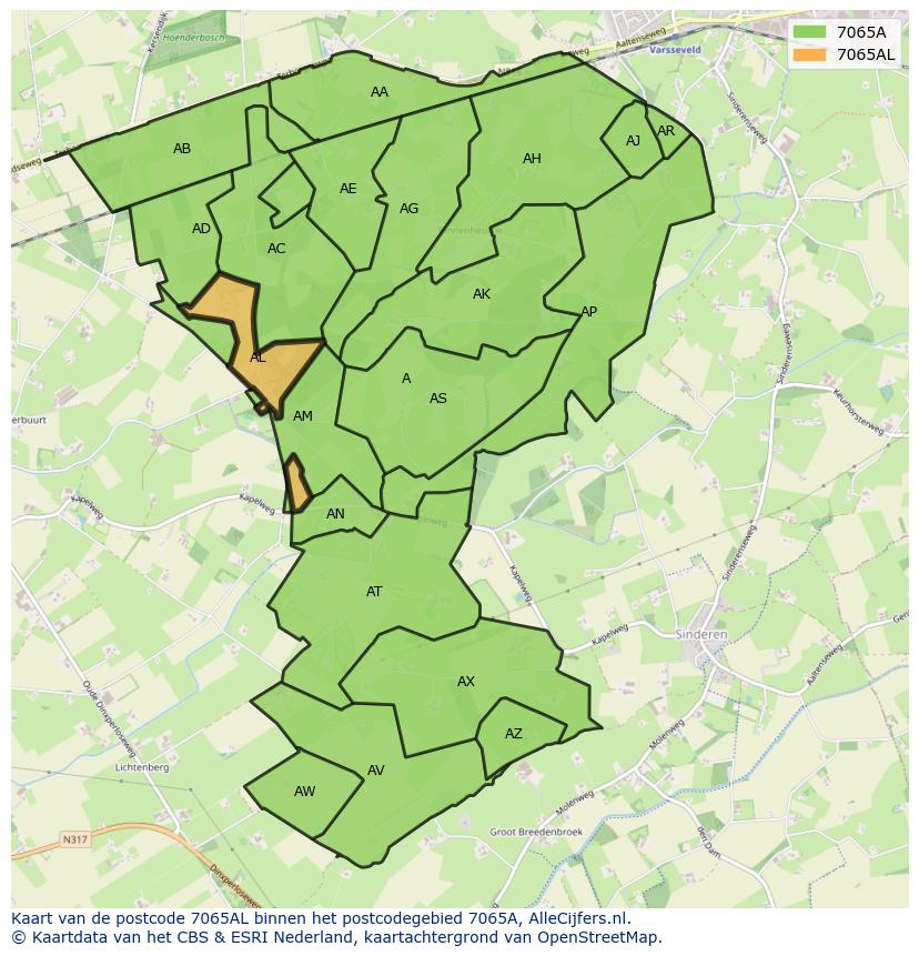 Afbeelding van het postcodegebied 7065 AL op de kaart.