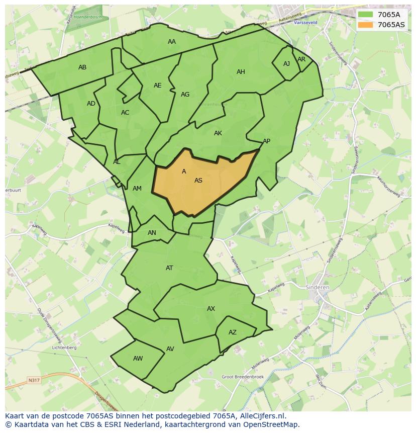 Afbeelding van het postcodegebied 7065 AS op de kaart.
