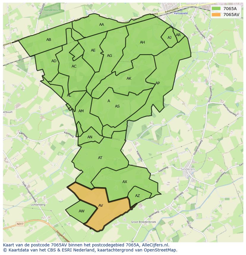 Afbeelding van het postcodegebied 7065 AV op de kaart.