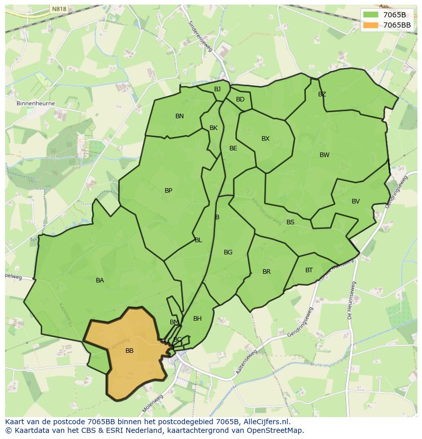 Afbeelding van het postcodegebied 7065 BB op de kaart.