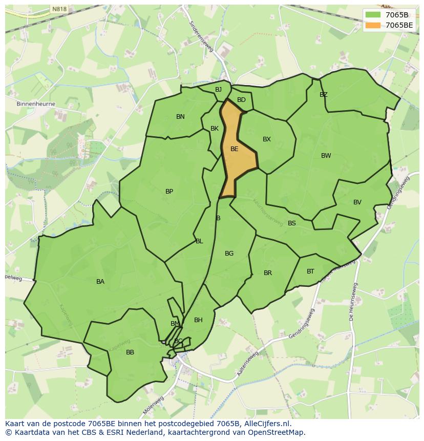 Afbeelding van het postcodegebied 7065 BE op de kaart.