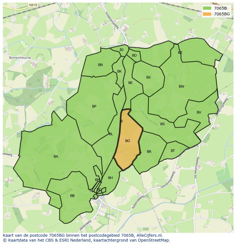 Afbeelding van het postcodegebied 7065 BG op de kaart.