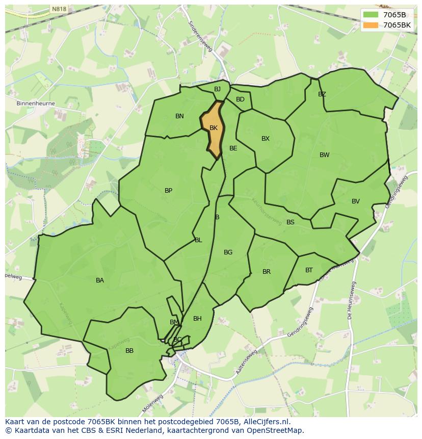 Afbeelding van het postcodegebied 7065 BK op de kaart.