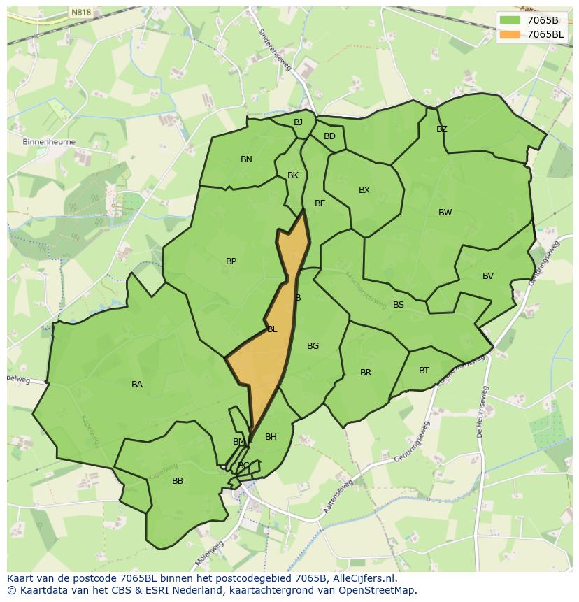 Afbeelding van het postcodegebied 7065 BL op de kaart.