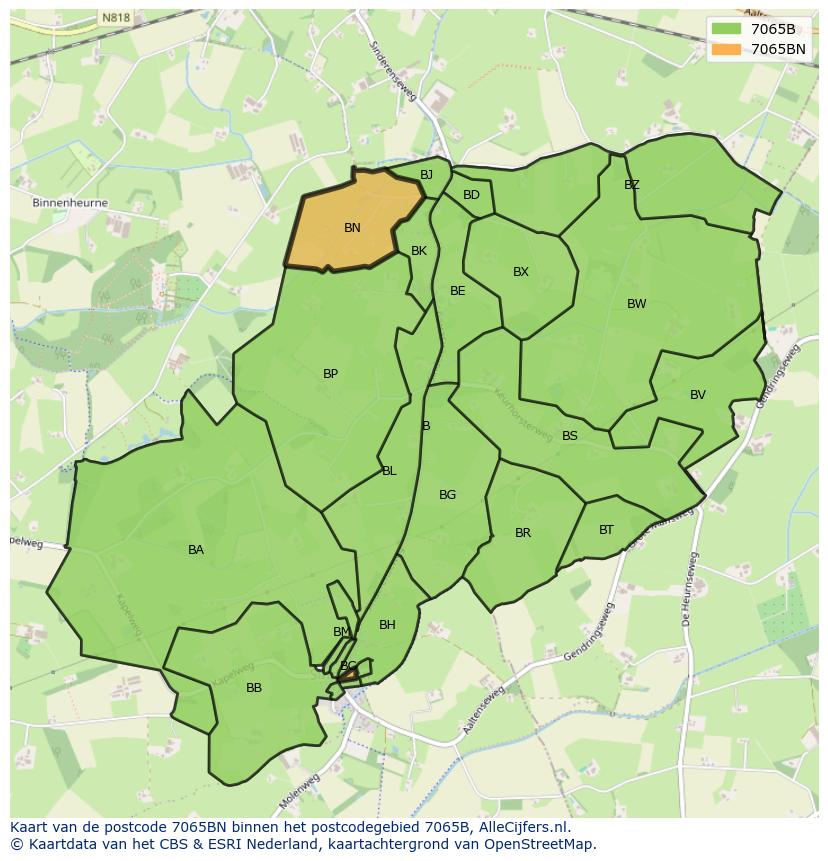 Afbeelding van het postcodegebied 7065 BN op de kaart.