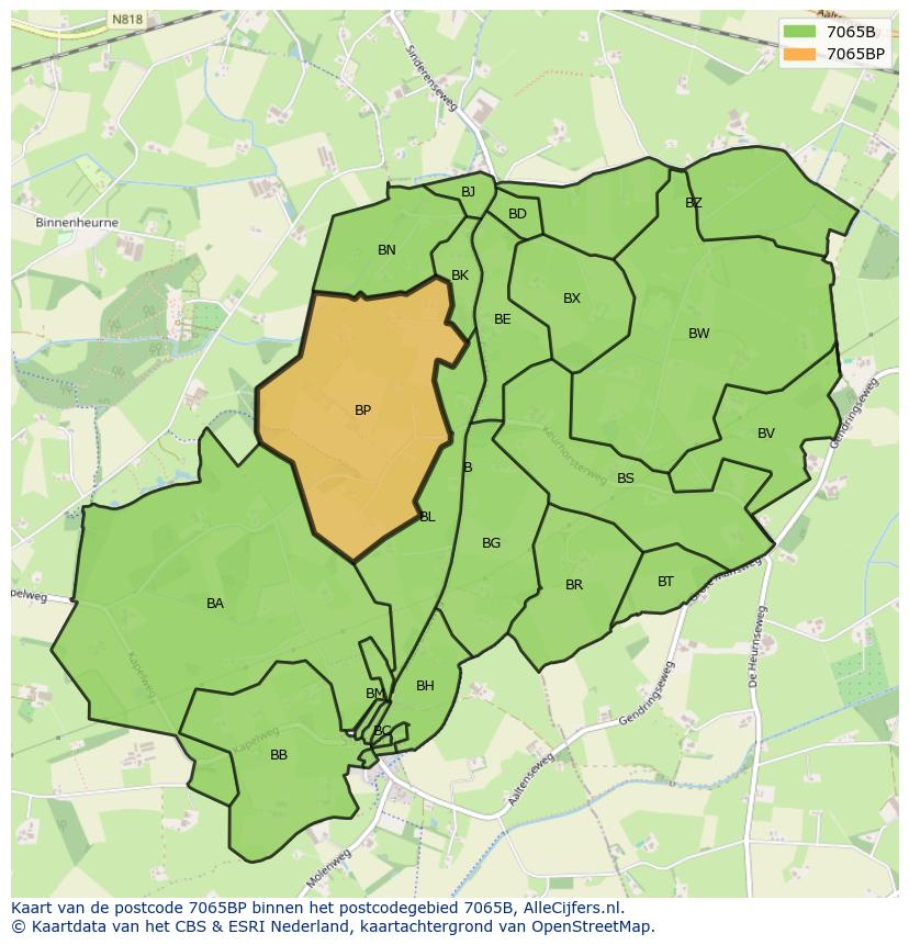 Afbeelding van het postcodegebied 7065 BP op de kaart.