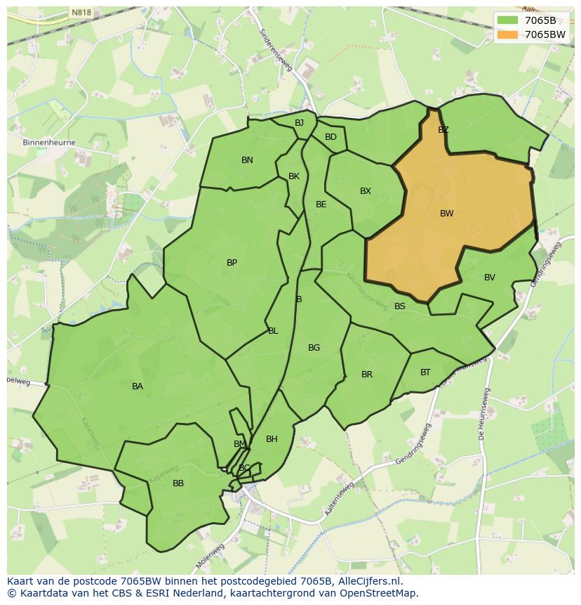 Afbeelding van het postcodegebied 7065 BW op de kaart.