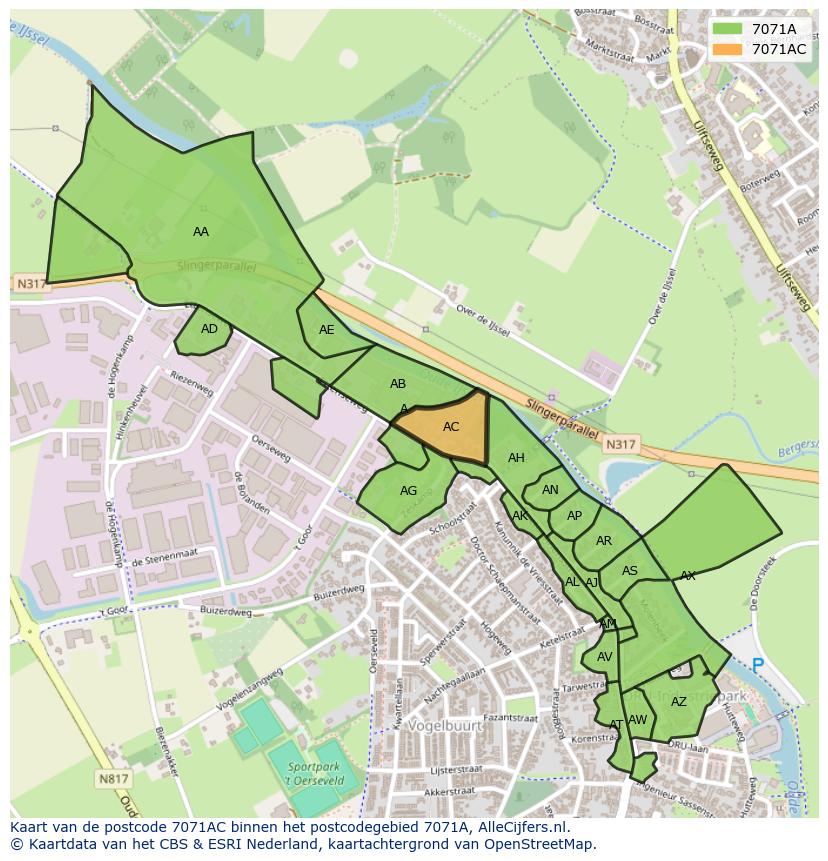Afbeelding van het postcodegebied 7071 AC op de kaart.