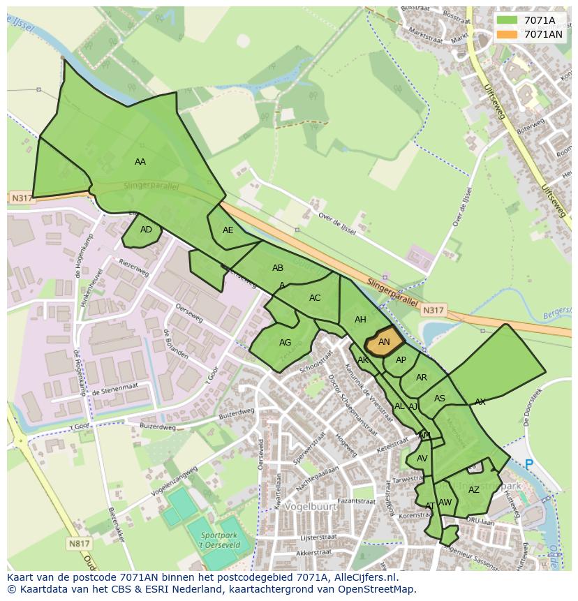 Afbeelding van het postcodegebied 7071 AN op de kaart.