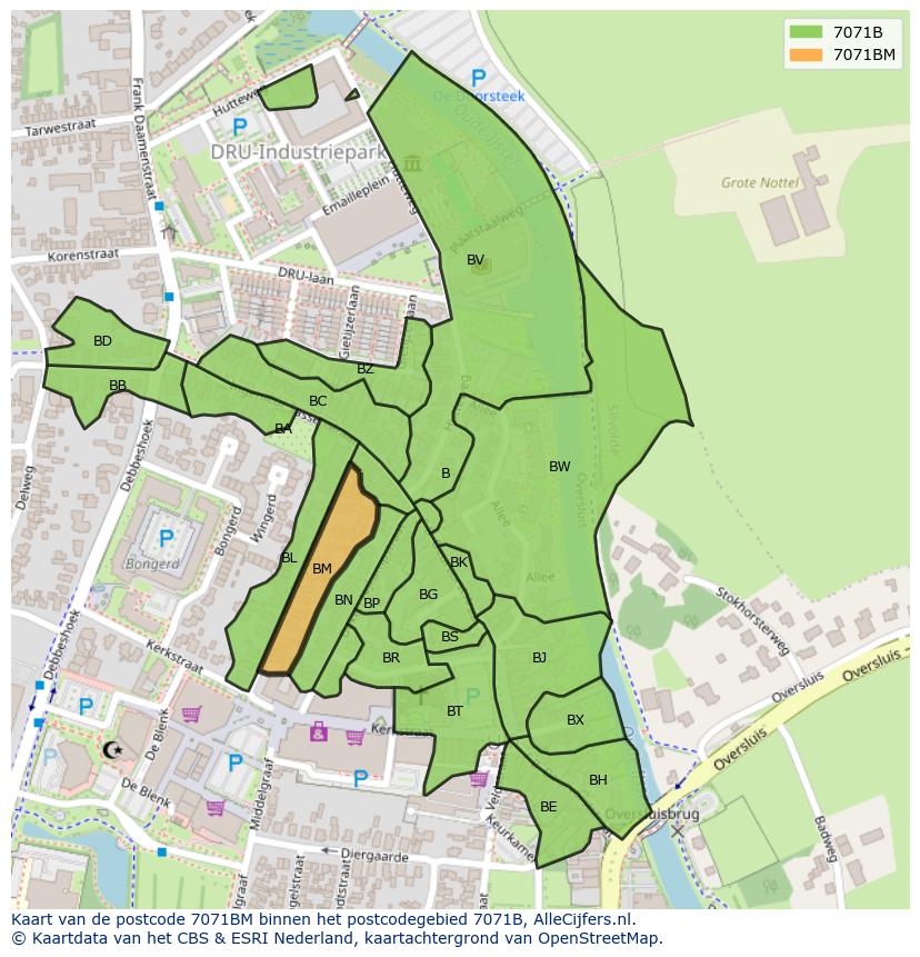 Afbeelding van het postcodegebied 7071 BM op de kaart.