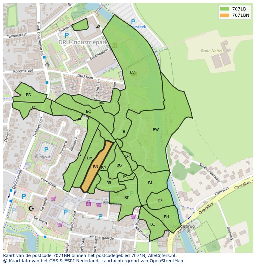 Afbeelding van het postcodegebied 7071 BN op de kaart.
