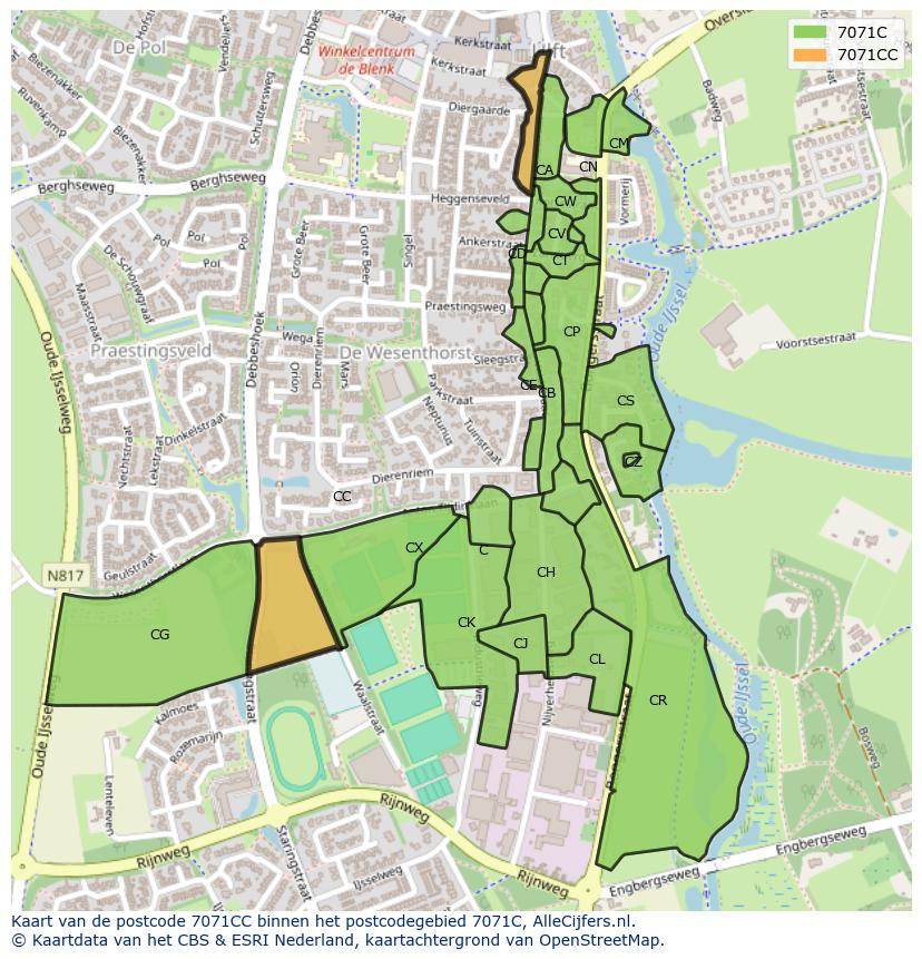 Afbeelding van het postcodegebied 7071 CC op de kaart.