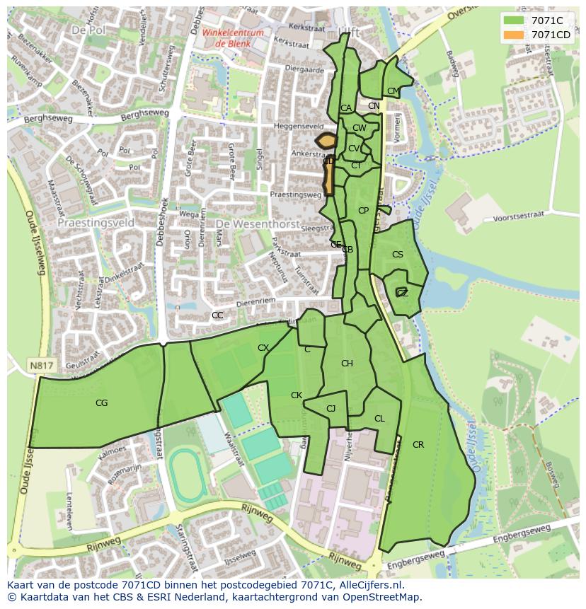Afbeelding van het postcodegebied 7071 CD op de kaart.