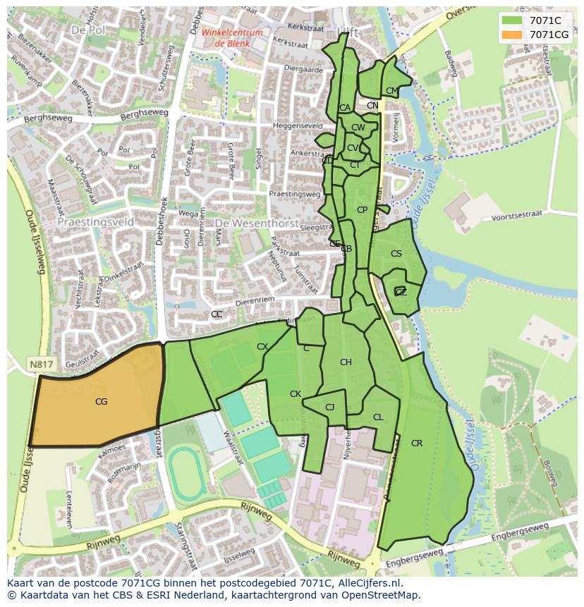Afbeelding van het postcodegebied 7071 CG op de kaart.