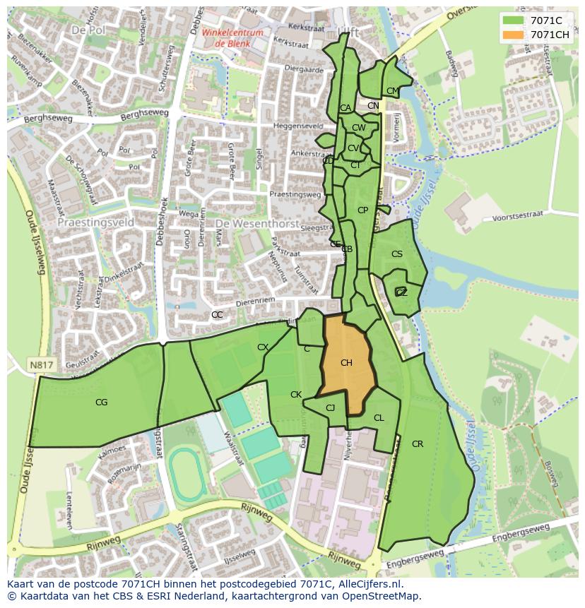 Afbeelding van het postcodegebied 7071 CH op de kaart.